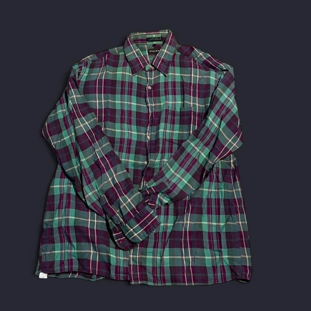 Classic Plaid Men's Shirt in Green and Purple